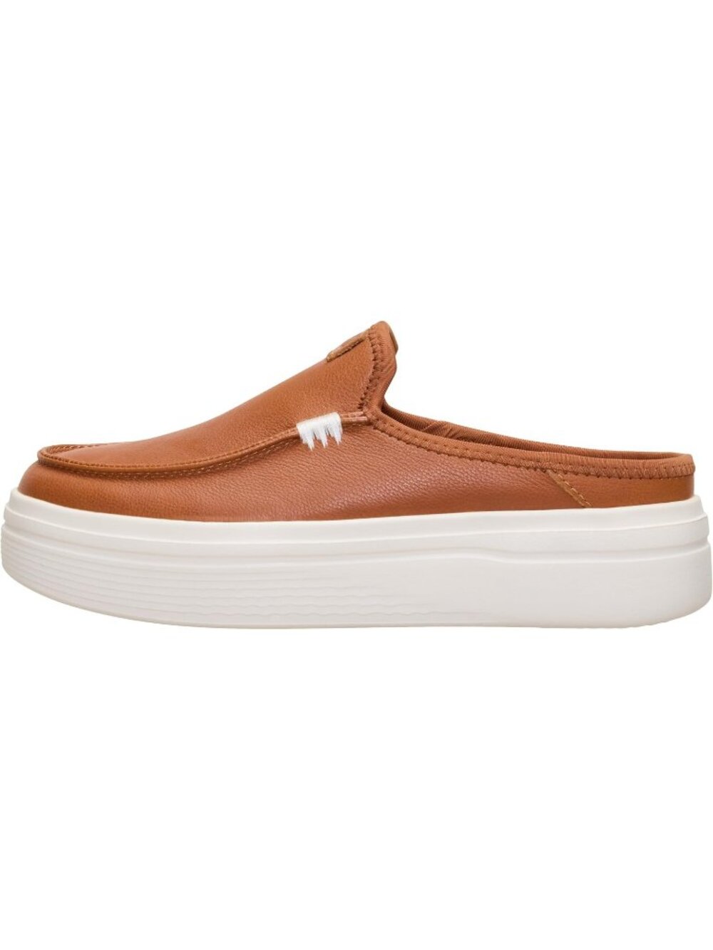 Women's Leather Cognac Flexible Lightweight Slip On Raised Back Heel Loafer Shoe